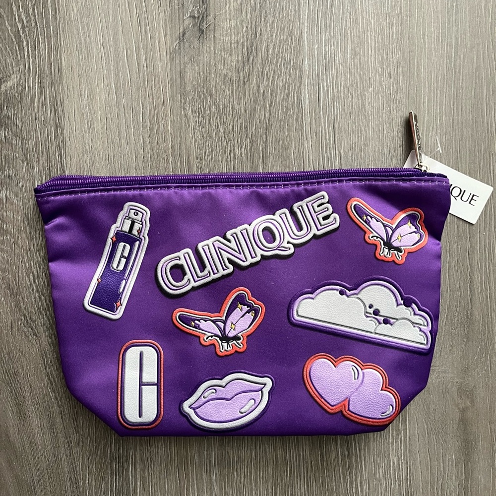 Clinique Vibrant Purple Pouch with Fun Patches, NWT
